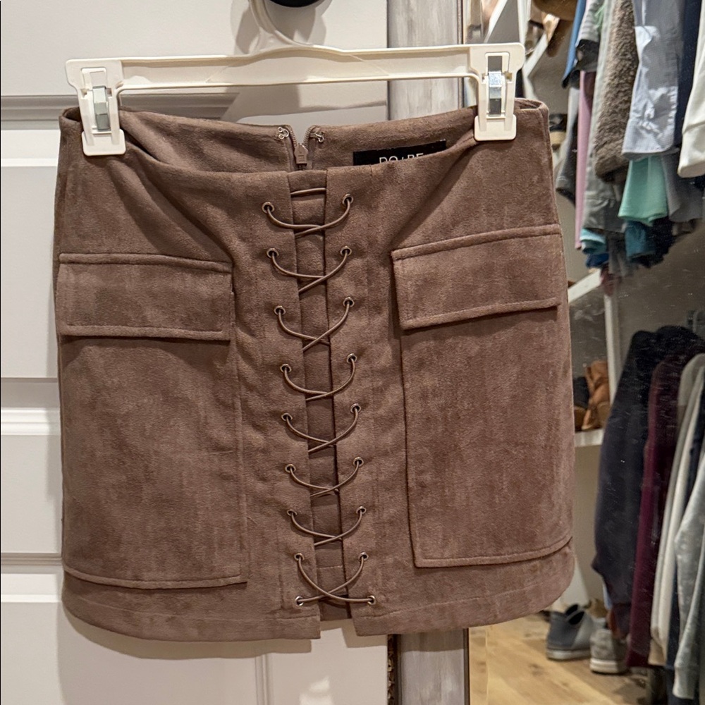 DO+BE Suede Lace-Up Mini Skirt in Brown